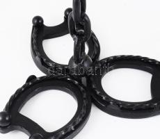 Lovas témájú nagyméretű kovácsoltvas gyertyatartó, tűnél kopással, m: 63 cm