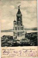 1900 Zimony, Semlin, Zemun; Milleniums-Denkmal / Millenniumi emlékmű. J. Puljo, Lichtdruckanstalt R. Mosinger / Hungarian Millennium monument (fa)