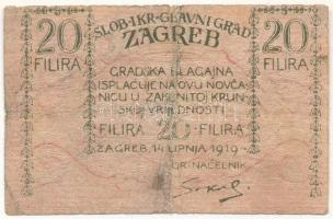 Jugoszlávia / Szerb-Horvát-Szlovén Királyság / Zágráb 1919. 20f T:F folt Yugoslavia / Kingdom of the Serbs, Croats and Slovenes / Zagreb 1919. 20 Filira C:F spotted