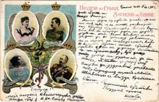 1902 Souvenir de Serbie / Sándor szerb király és Draga szerb királyné / Alexander I of Serbia and Draga Masin. Art Nouveau, floral (fa)