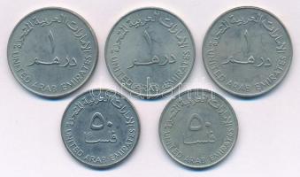 Egyesült Arab Emirátusok 1973. 1D Cu-Ni (3x) + 50f Cu-Ni + 1982. 50f Cu-Ni T:AU-XF United Arab Emirates 1973. 1 Dirham Cu-Ni (3x) + 50 Fils Cu-Ni + 1982. 50 Fils Cu-Ni C:AU-XF Krause KM#6.1, KM#5