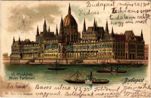 1900 Budapest V. Új országház, gőzhajók. Ganz Antal 301. litho (EK)