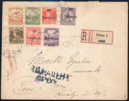1919 Pécs helyi cenzúrázott, ajánlott levél 7 db Baranya I. bélyeggel / Registered censored local co...