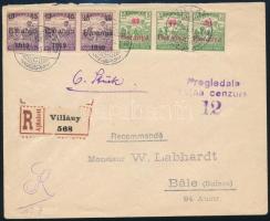 1919 Távolsági ajánlott cenzúrázott levél 6 db Baranya I. bélyeggel / Domestic registered censored c...
