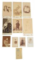 8 db vegyes keményhátú fotó (vizitkártya, kabinetfotó), különféle műtermekből + 1 db papírkép (katonaportré), 12x9 cm