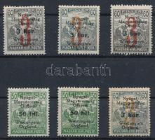 Nyugat-Magyarország VI. 1921 6 db bélyeg, közte hármaslyukasztások Signed: Bodor