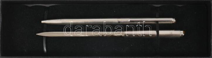 Ezüst (Ag) levélbontó és toll szett, tigriskő befoglalással, bruttó 33g