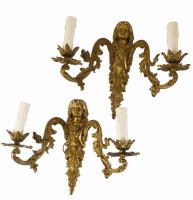 Neobarokk bronz kétágú falikonzol pár, 29x35 cm