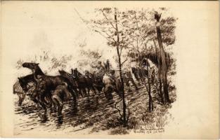 Nehéz út. Kiadja a m. kir. 10. honvéd gyalogezred az özvegy- és árvaalap javára. Herbst műnyomása - 48. / WWI Austro-Hungarian K.u.K. military art postcard s: Meilinger Dezső hadnagy (EK)