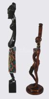 Afrikai stílusú szobor pár, egyik fa, m: 31-38 cm