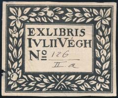 Végh Gyula (1870-1951): Ex libris Iulii Végh. Klisényomat, papír, jelzés nélkül, javított, szélén sérült. 5x6 cm