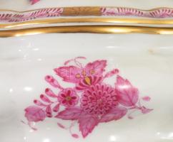 Herendi Apponyi mintás fedeles edény, jelzett, szirmon kis pattogzással, 14x10 cm