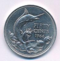 Bahamák 1966. 50c Ag "II. Erzsébet / Kormos nyársorrú hal" T:AU Bahamas 1966. 50 Cents Ag "Elizabeth II / Blue Marlin fish" C:AU Krause KM#7