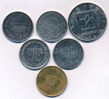 1974-1975. "HUNGEXPO" kétoldalas fém emlékérem (6db, 4xklf, benne: LIMEXPO, Tavaszi Budapesti Nemzetközi Vásár, OMÉK, Bolgár Nemzeti Kiállítás) T:AU,XF