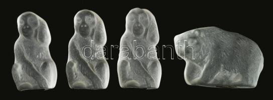 Bohemia 4 darab savmaratott kristály figura, jelzett, hibátlan, m: 6 cm alatt