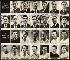 cca 1954 Magyarország - Anglia (7:1) labdarúgó-mérkőzés (a legendás 6:3 visszavágója) játékosait ábrázoló fotó, saroktöréssel, 18x21 cm