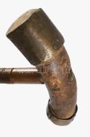 Antik faragott fa sétabot, réz szerelékkel, h. 88 cm