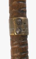 Antik faragott fa sétabot, réz szerelékkel, h. 88 cm