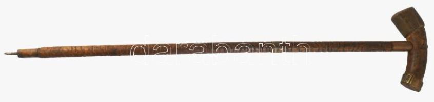 Antik faragott fa sétabot, réz szerelékkel, h. 88 cm