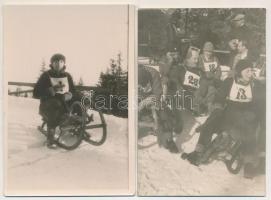 Tátra, Magas-Tátra, Vysoké Tatry - 8 db RÉGI fotós képeslap egy sorozatból: szánkóverseny, téli spor...