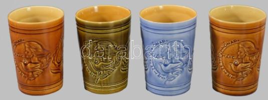 Gránit Nemzetközi Nőnap 4 darab pohár, jelzett, egyik sérüléssel, m: 11,5 cm