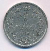 Belgium 1932. 5Fr Ni "I. Albert" B-állású peremirat T:XF,VF Belgium 1932. 5 Francs Ni "Albert I" lettering in B position C:XF,VF Krause KM#97.1
