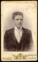 cca 1900 Fiúportré, keményhátú fotó Haberfeld (Bp. / Szabadka) műterméből, foltos, 10,5×6,5 cm