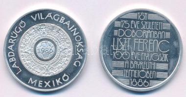 Bognár György (1944-) 1986. "Labdarúgó Világbajnokság Mexikó" kétoldalas Al emlékérem (32mm) + Fülöp Zoltán (1951-) 1986. "175 éve született Doborjánban Liszt Ferenc - 100 éve nyugszik a Bayreuthi temetőben" kétoldalas Al emlékérem (32mm) T:AU (eredetileg PP)