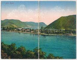 1917 Ada Kaleh, Török sziget Orsova alatt. M. G. kiadása, 2-részes kihajtható panorámalap / Turkish island. 2-tiled folding panoramacard + "M. kir. 2. sz. csendőr kerületparancsnokság Ada-Kalehi különítménye" (hajtásnál szakadt / torn at fold)