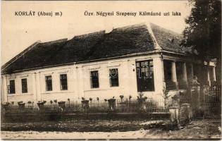 Korlát, Özv. Négyesi Szepessy Kálmánné úri laka, kúria, kastély. Kiadja Lehrbaum Sándor fényképész