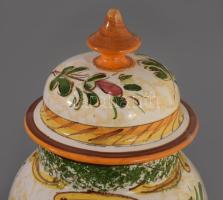 Olasz festett és karcolt mintás fedeles váza, jelzett, kis mázkopással, m: 29 cm