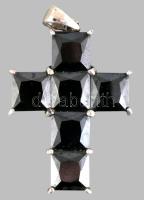 Ezüst (Ag) kereszt hematittal, jelzett, 4,5×3 cm, bruttó: 16,2 g