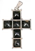 Ezüst (Ag) kereszt hematittal, jelzett, 4,5×3 cm, bruttó: 16,2 g