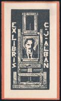 Constant Joseph Alban (XX. sz. első fele): Ex libris C. J. Alban. Eternit nyomat, papír, jelzés nélkül. Lap teteje papírra kasírozva. 13x6,5 cm. Ritka!