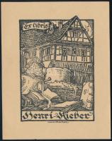 Henri Bacher (1890-1934): Ex libris Henri Lieber. Klisényomat, papír, jelzett a nyomaton. 10x7 cm.