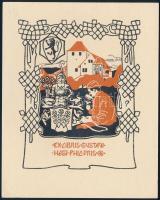 Alois Balmer (1866-1933): Exlibris Gustavi Hegi phil dris, 1900 körül (szecessziós könyvjegy). Fametszet, papír, jelzett a metszeten. 8,5x7 cm.