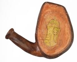 Antik vadászmintás címeres kerámia szarvashívogató, kopással, 12x15 cm