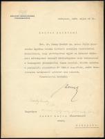 1939 Bp., Szendy Károly (1885-1953) jogász, politikus, Budapest polgármestere (1934-1944) autográf aláírása fejléces levélpapírra írt, gépelt levelén