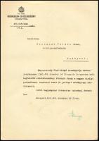 1941 Bp., Varga József (1891-1956) Corvin-koszorús és kétszeres Kossuth-díjas vegyészmérnök, gazdaságpolitikus, egyetemi tanár, az MTA tagja, iparügyi miniszter, illetve kereskedelem- és közlekedésügyi miniszter (1939-1943) autográf aláírása kinevezésen