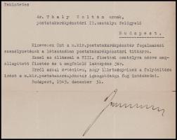 1943 Bp., Reményi-Schneller Lajos (1892-1946) pénzügyminiszter, a Sztójay-per egyik kivégzettjének a...