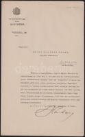 1916 Bp., taktaharkányi báró Harkányi János (1859-1938) földbirtokos, országgyűlési képviselő, kereskedelemügyi miniszter autográf aláírása kinevezésen