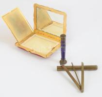 Antik zománcozott csikkelnyomó, pudrié, pipatisztító