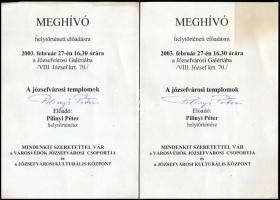 4 db Józsefvárosi Galéria meghívó/prospektus, mindegyiken Pilinyi Péter helytörténész, író aláírásával