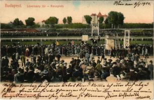 1904 Budapest VII. Lóverseny tér hatalmas tömeggel. Taussig Arthur kiadása / Rennplatz
