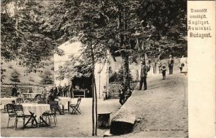 1907 Budapest XII. Zugliget, Disznófő vendéglő, étterem kerthelyisége pincérekkel és vendégekkel. Di...