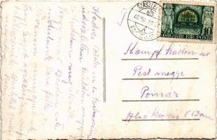 1940 Szászlekence, Lekence, Lechnita; utca, templom, ökrös szekér / street view, church, ox cart. Fo...