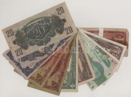 Vegyes, 10db-os magyar és külföldi bankjegytétel, benne: Csehszlovákia, Irán, Brazília, Amerikai Egy...