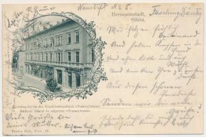 1901 Nagyszeben, Hermannstadt, Sibiu; Edificul bancei de asigurare Transsylvania / Anstaltsgebäude der Versicherungsbank Transsylvania / Transsylvania bank, Schneider üzlete. Brüder Pick Art Nouveau, floral (fa)