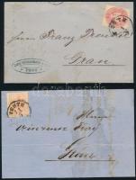 1857 Levél 3kr bérmentesítéssel "PESTH" - "GRAN" + 1863 Levél 5kr "PESTH" - "GRAN"