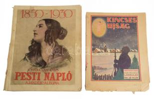 1930 A nyolcvanéves Pesti Napló ajándékalbuma. 1850-1930. Bp., Athenaeum, VIII+240 p. Rendkívül gazdag fekete-fehér képanyaggal, többek közt Vaszary János, Rippl-Rónai József, Mednyánszky László műveinek reprodukcióival illusztrálva. Kiadói papírkötés, sérült. + 1942 Kincses Ujság II. évf. 34. sz., karácsonyi szám, sérülésekkel, 24 p.